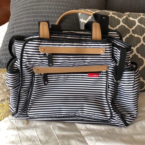 skip hop black and white striped diaper bag